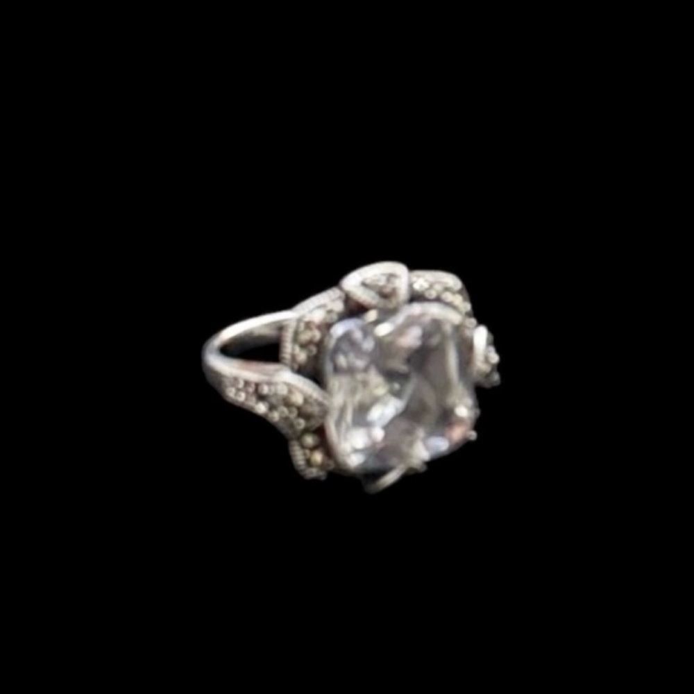Suspicion .925 Sterling Silver White Cushion Quartz and Marcasite Ring Size 6 - Picture 6 of 8